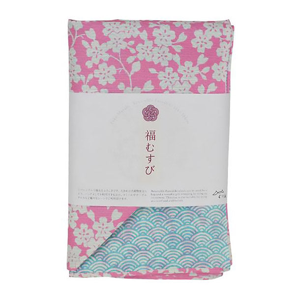 Furoshiki Réversible - Sakura Rose Claire & Vague Bleue 1m | Moshi Moshi Paris