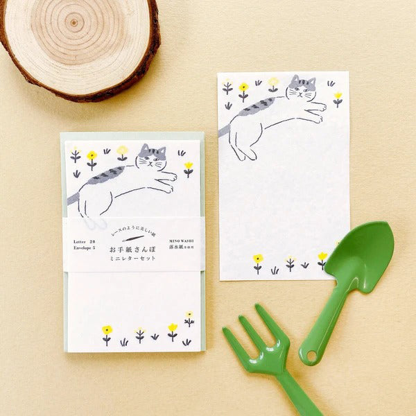 Papier Lettre & Enveloppe Mino - Cat Flower | Moshi Moshi Paris