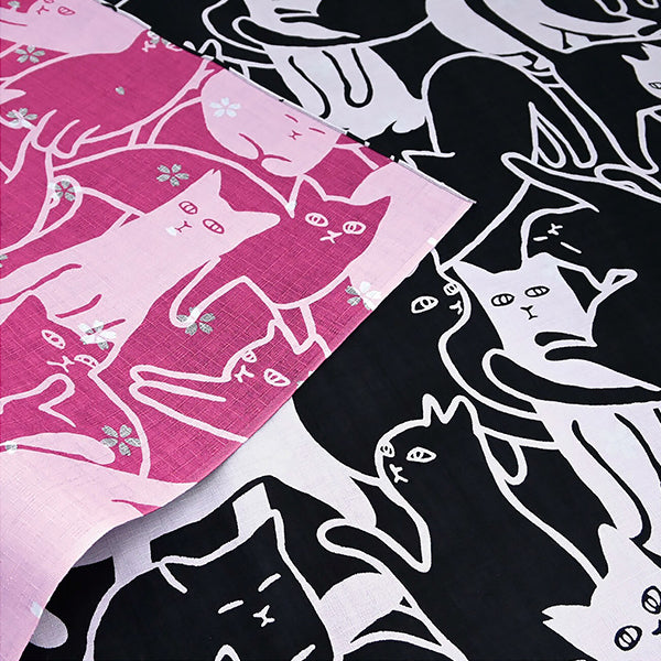 Furoshiki Réversible Chat Neko - Pink & Black | Moshi Moshi Paris