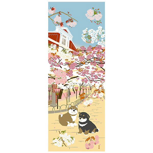 Tenugui Shiba Inu - Spring Urara | Moshi Moshi Déco Japonaise Paris