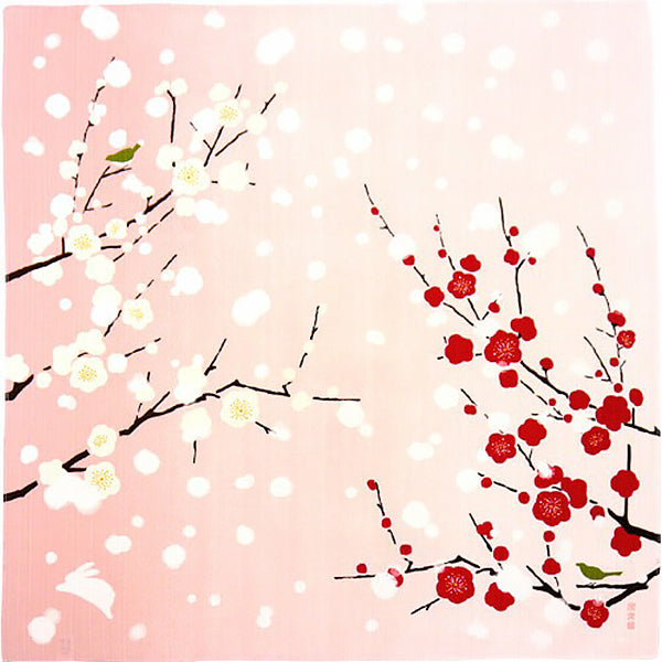 Furoshiki Kofu - Plum & Botan Snow, 50x50cm