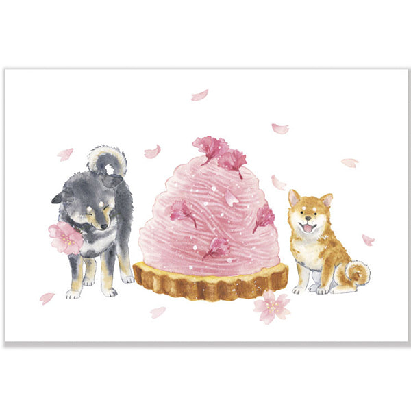 Carte Shiba Inu & Sakura - Papeterie Kawaii | Moshi Moshi Paris