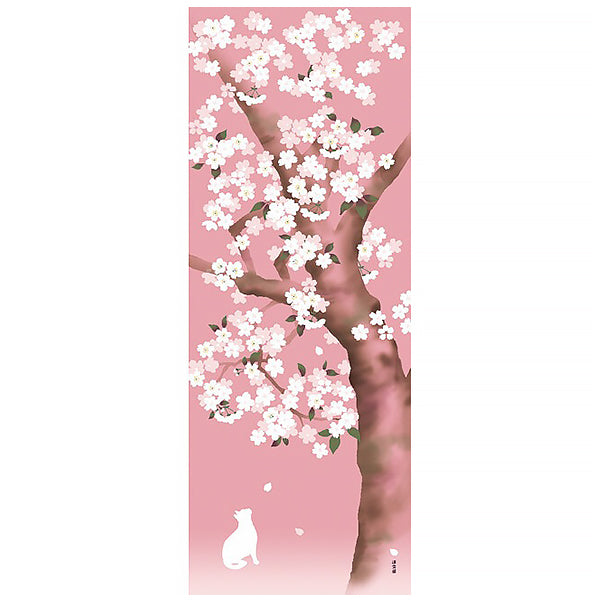 Tenugui Chat & Cherry Blossom - Japan | Moshi Moshi Boutique Paris