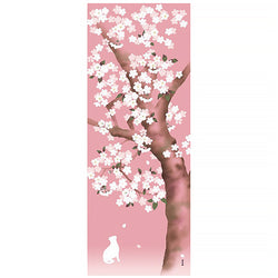 Tenugui Chat & Cherry Blossom - Japan | Moshi Moshi Boutique Paris