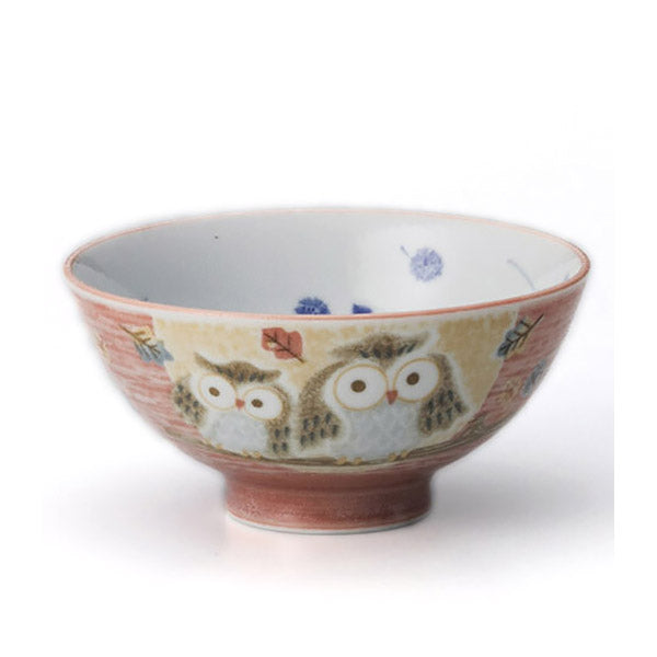 Bol Mino Hiboux Rose - Porcelaine Japonaise | Moshi Moshi Paris