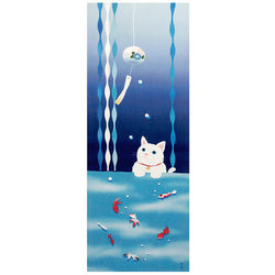 Tenugui Cat & Goldfish - Déco Japonaise | Moshi Moshi Boutique 