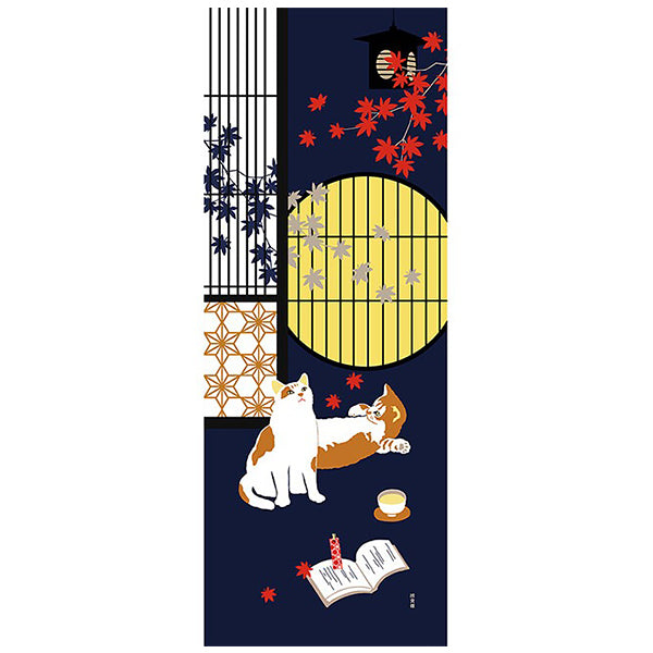 Tenugui Chat - Long Autumn Evening | Moshi Moshi Paris