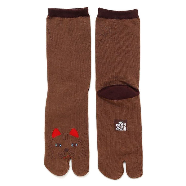 Chaussette Tabi - Chat Neko, Brown | Moshi Moshi Boutique Paris