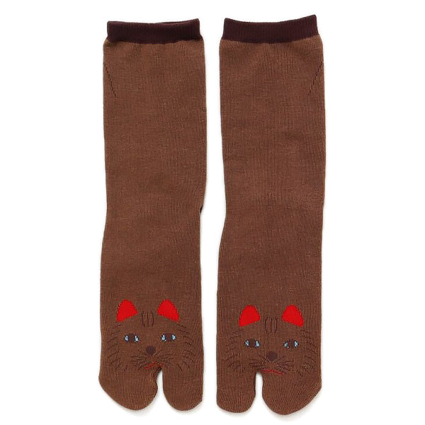 Chaussette Tabi - Chat Neko, Brown | Moshi Moshi Boutique Paris