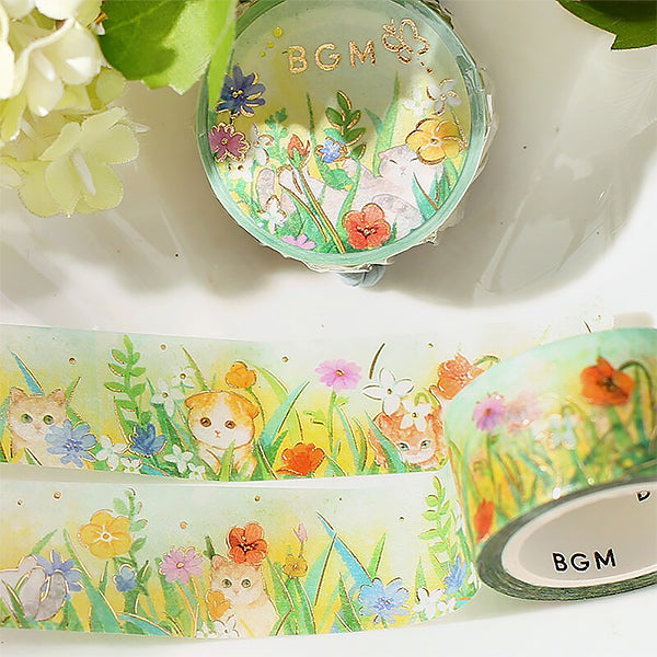 Washi Tape Flower & Cat - Late Afternoon Kitty | Moshi Moshi 