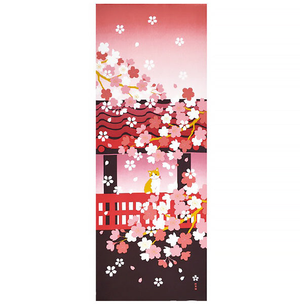 Tenugui Chat & Spring Blossoming - Japan | Moshi Moshi Boutique Paris