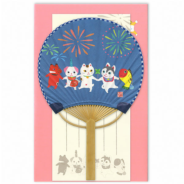 Carte Eventail Summer - Fireworks with Koma Inu | Moshi Moshi Paris 