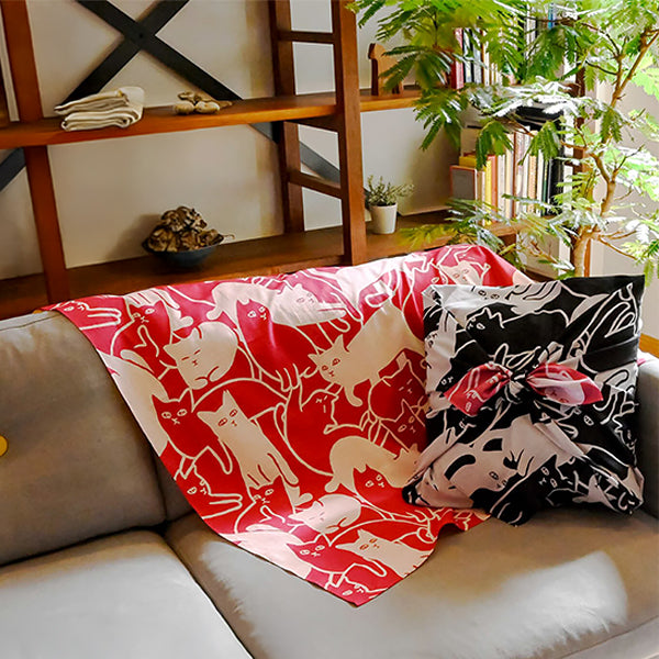 Furoshiki Réversible Chat Neko - Pink & Black | Moshi Moshi Paris