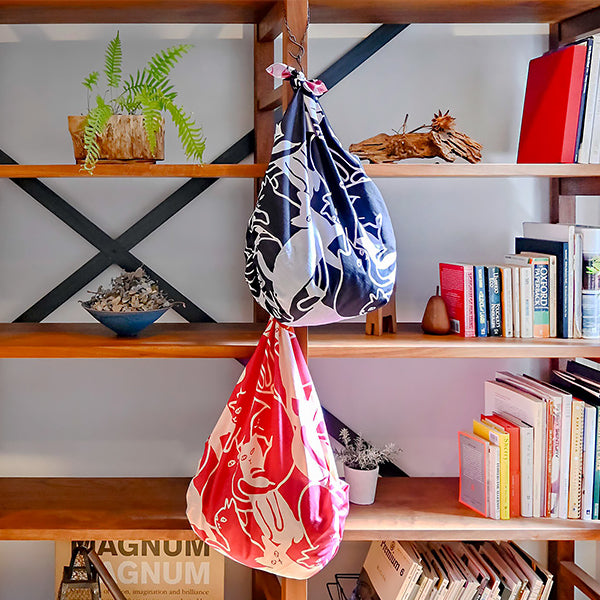 Furoshiki Réversible Chat Neko - Pink & Black | Moshi Moshi Paris