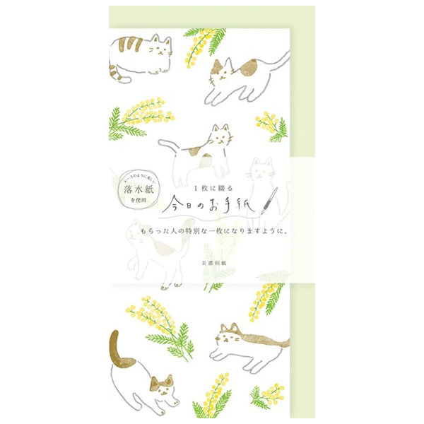 Papier Lettre & Enveloppe Washi - Chat Mimosa | Moshi Moshi Paris