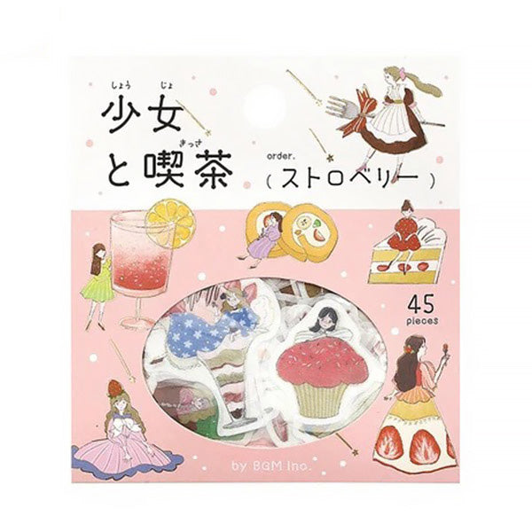 Stickers Box Girl & Coffee Shop - Strawberry | Moshi Moshi Paris