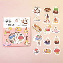 Stickers Box Girl & Coffee Shop - Strawberry | Moshi Moshi Paris