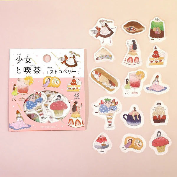 Stickers Box Girl & Coffee Shop - Strawberry | Moshi Moshi Paris