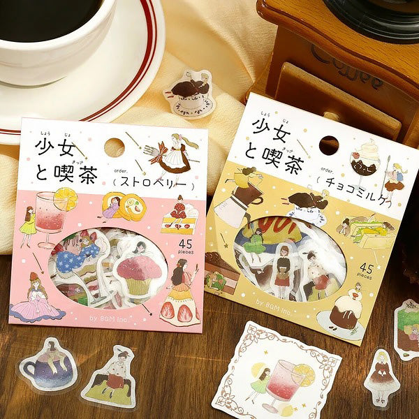 Stickers Box Girl & Coffee Shop - Strawberry | Moshi Moshi Paris