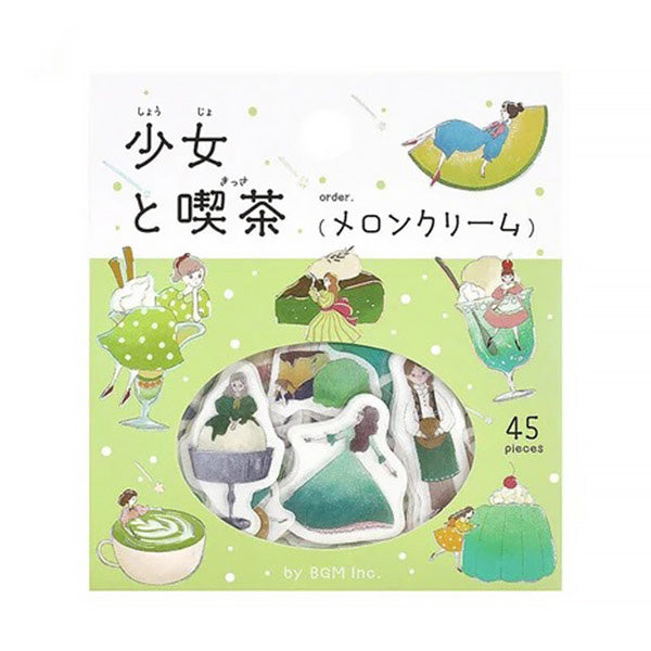 Stickers Box Girl & Coffee Shop - Melon | Moshi Moshi Papeterie