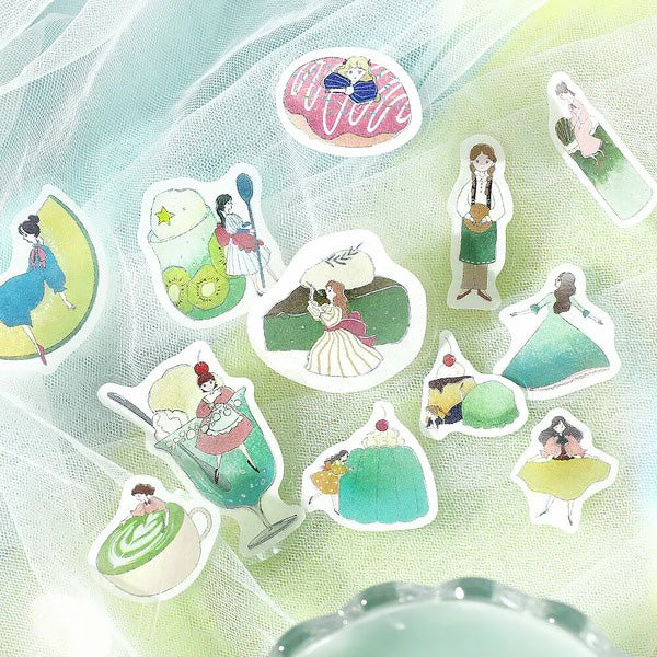 Stickers Box Girl & Coffee Shop - Melon | Moshi Moshi Papeterie