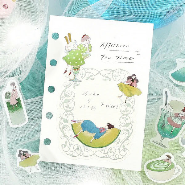 Stickers Box Girl & Coffee Shop - Melon | Moshi Moshi Papeterie