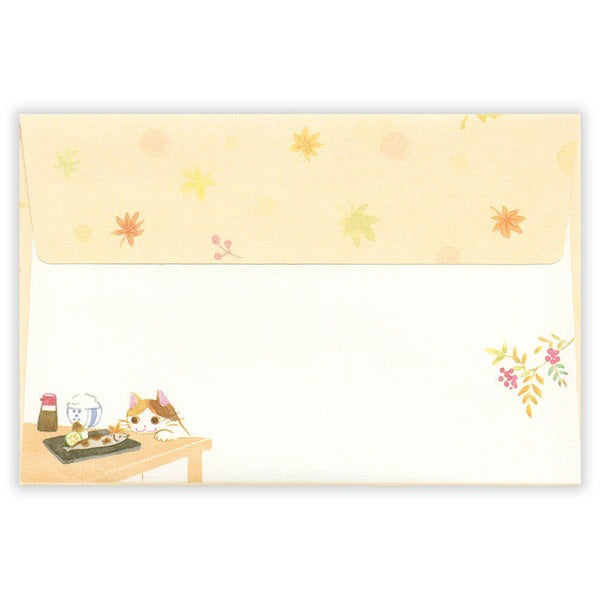 Papier Lettre & Enveloppe Japonais - Chat Autumn | Moshi Moshi 