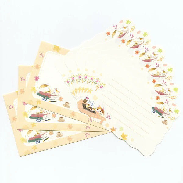 Papier Lettre & Enveloppe Japonais - Chat Autumn | Moshi Moshi 
