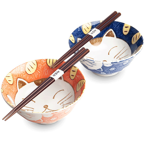 Coffret Bols Chat Maneki Neko Avec Baguettes - Cadeau | Moshi Moshi