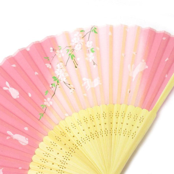 Eventail Usagi Sakura - Soie & Bambou | Moshi Moshi Paris Japan
