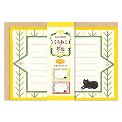 Papier Lettre & Enveloppe - Black Cat & Flowers | Moshi Moshi Paris