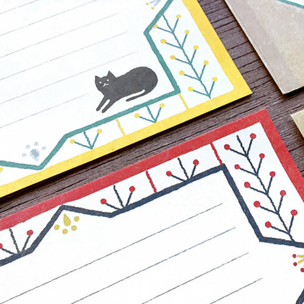 Papier Lettre & Enveloppe - Black Cat & Flowers | Moshi Moshi Paris