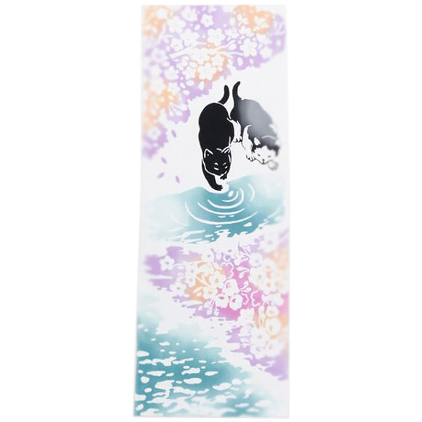 Tenugui Cat Cherry Petals - Made in Japan | Moshi Moshi Paris