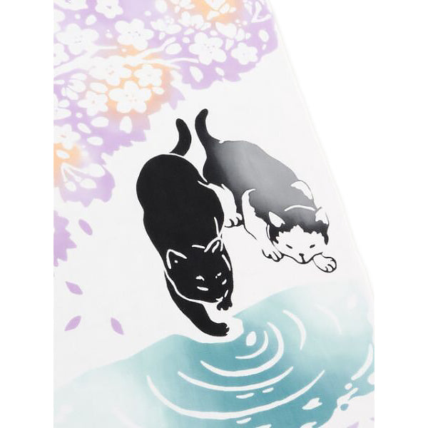 Tenugui Cat Cherry Petals - Made in Japan | Moshi Moshi Paris