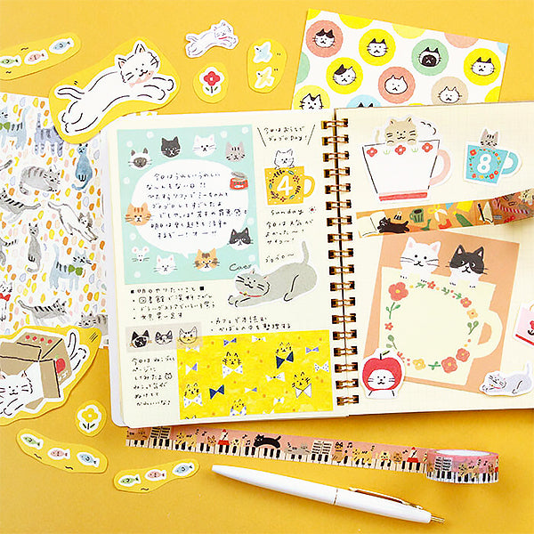 Washi Tape Japonais Rétro Diary - Chat Papeterie | Moshi Moshi Paris