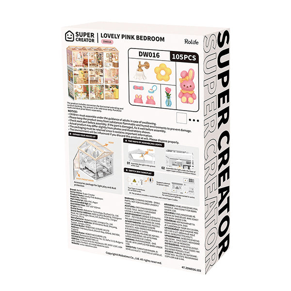 Rolife Lovely Pink Bedroom - Maison Miniature | Moshi Moshi Paris