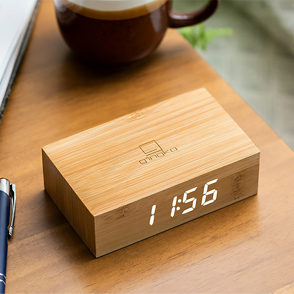 Reveil Flip Click Clock Gingko - Bois Bambou | Moshi Moshi Paris