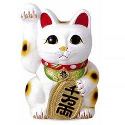 Maneki Neko Blanc avec Koban - Porte Bonheur | Moshi Moshi 
