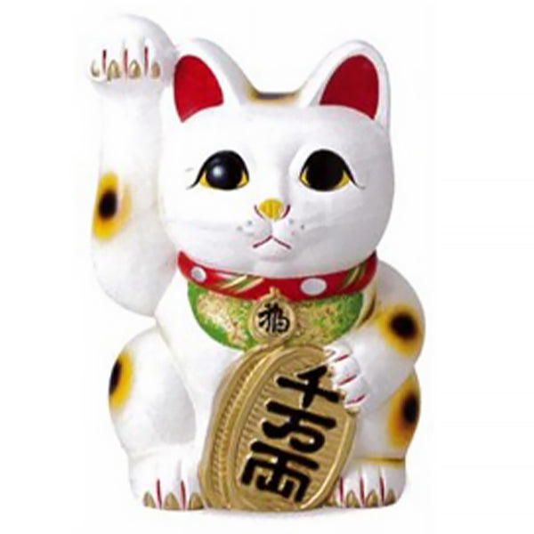 Maneki Neko Blanc avec Koban - Porte Bonheur | Moshi Moshi 
