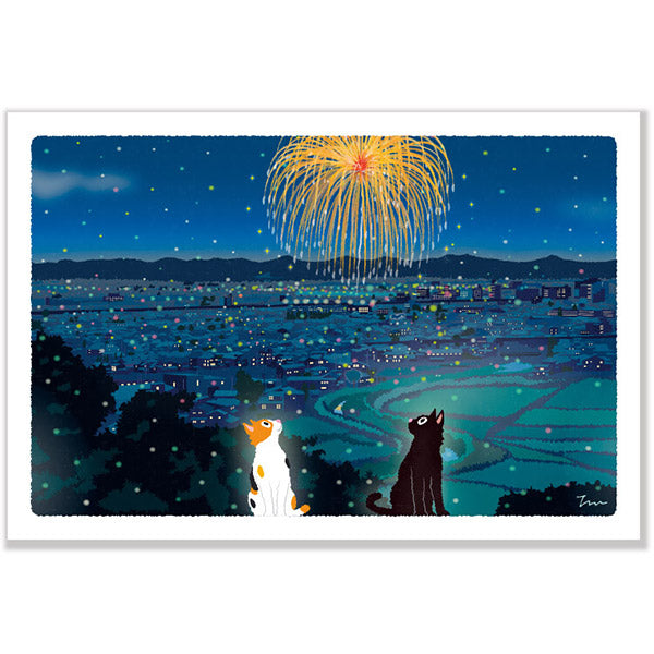 Carte Postale Chat - Summer Fireworks | Moshi Moshi Paris Japan
