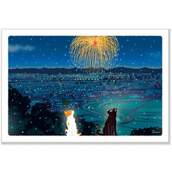 Carte Postale Chat - Summer Fireworks | Moshi Moshi Paris Japan
