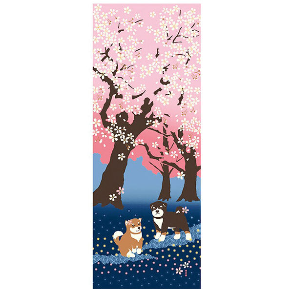 Tenugui Shiba Inu - Cherry Blossom at Night | Moshi Moshi Paris Japan