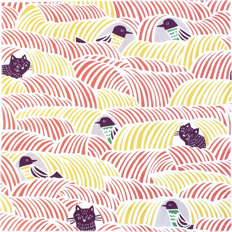 Furoshiki Cats & Birds Pink, 45x45cm
