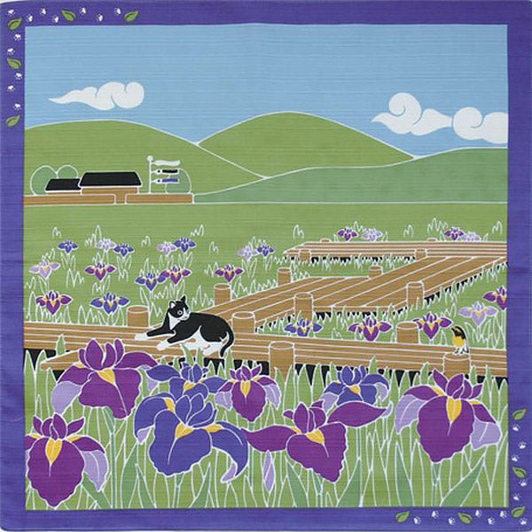 Furoshiki Chat Fleur d'Iris | Moshi Moshi Paris Japon
