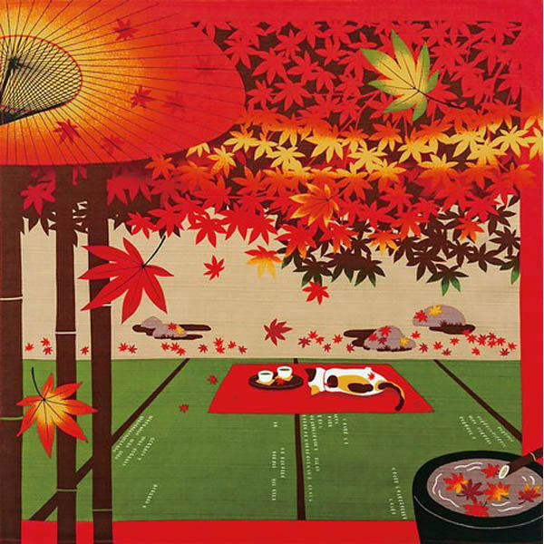 Furoshiki Chat - Paysage D'Automne | Moshi Moshi Paris Japon