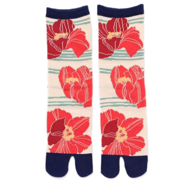 Chaussette Tabi Fleur- Red Flower | Moshi Moshi Boutique Paris 