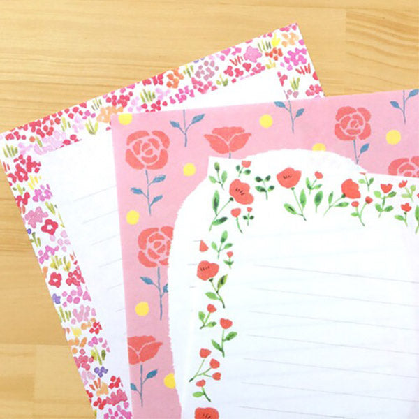 Papier Lettre Kimika - Red Flowers | Moshi Moshi Papeterie Japonaise