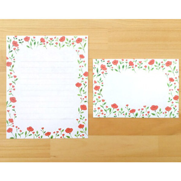 Papier Lettre Kimika - Red Flowers | Moshi Moshi Papeterie Japonaise