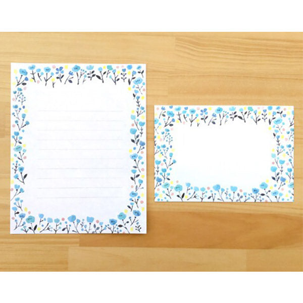 Papier Lettre Kimika - Blue Flowers | Moshi Moshi Papeterie Japonaise