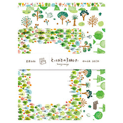 Papier Lettre Kimika - Green Flowers | Moshi Moshi Papeterie Japonaise